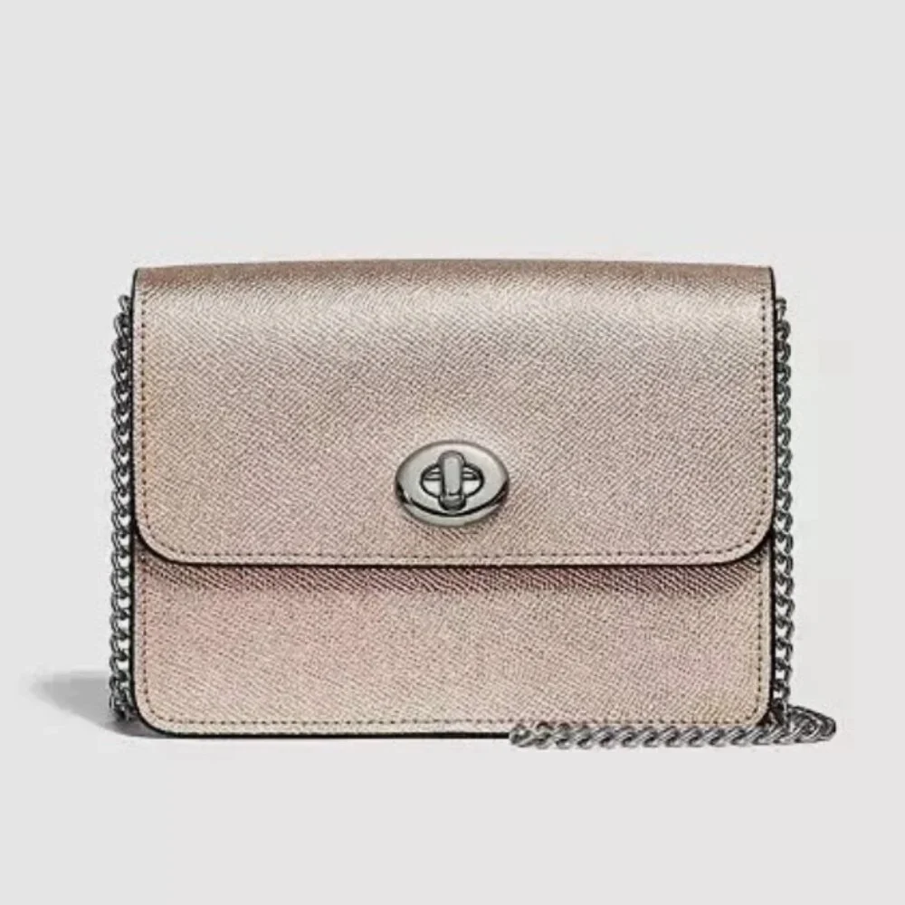 COACH | Bowery Crossbody Bag Champagne Gold Metallic Grain Leather F31938 - Picture 1 of 6